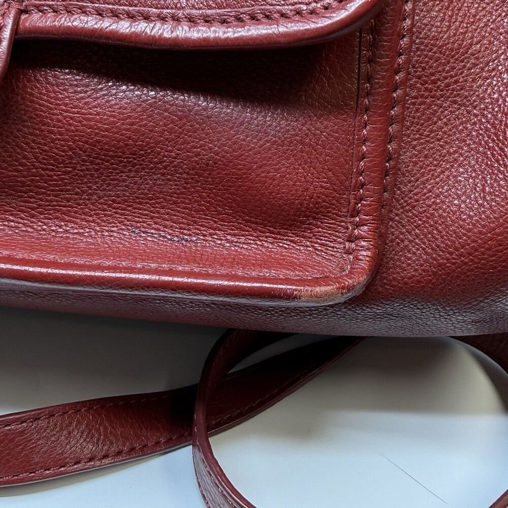 Tory Burch Deep Red Pebbled Leather Large Satchel Crossbody Bag - Picture 6 of 8